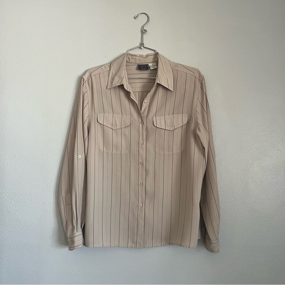 Vintage Beige Striped Button-Up Shirt - Picture 1 of 6